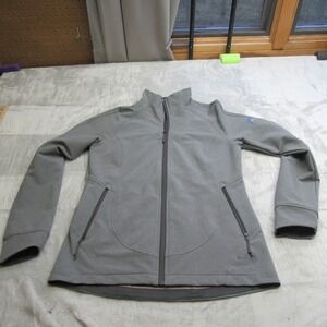 North Face Jacket Womens Medium Gray Softshell Fleece Stretch Full Zip Rain LOGO